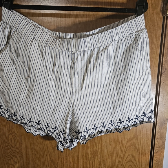Madewell High Waist Striped Shorts with Navy Blue Embroidery Size Xl 100% Cotton - Picture 4 of 9
